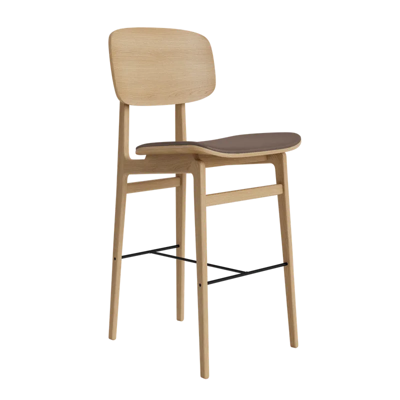 NY11 Counter & Bar w/ Backrest by NORR11 in Natural Oak, H65, Seat / Dunes Dark Brown 21001 – product photo
