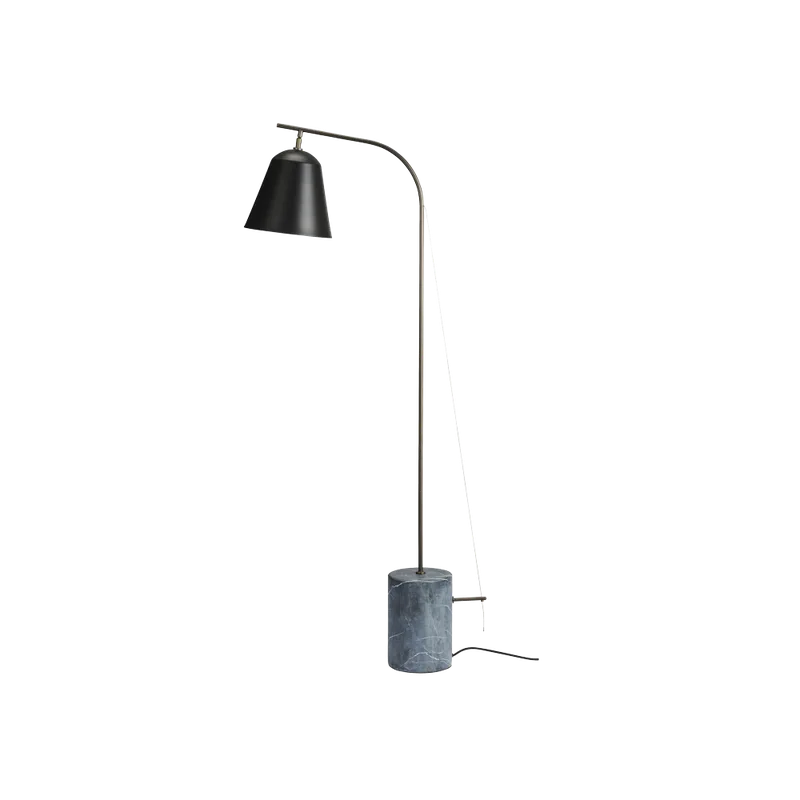 Line Floor Lamp | One van NORR11 in Black Shade – Oxidised Brass Rod – Grey Marble – productfoto