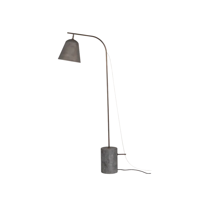 Line Floor Lamp | One by NORR11 in Oxidised Shade – Oxidised Brass Rod – Grey Marble – product photo