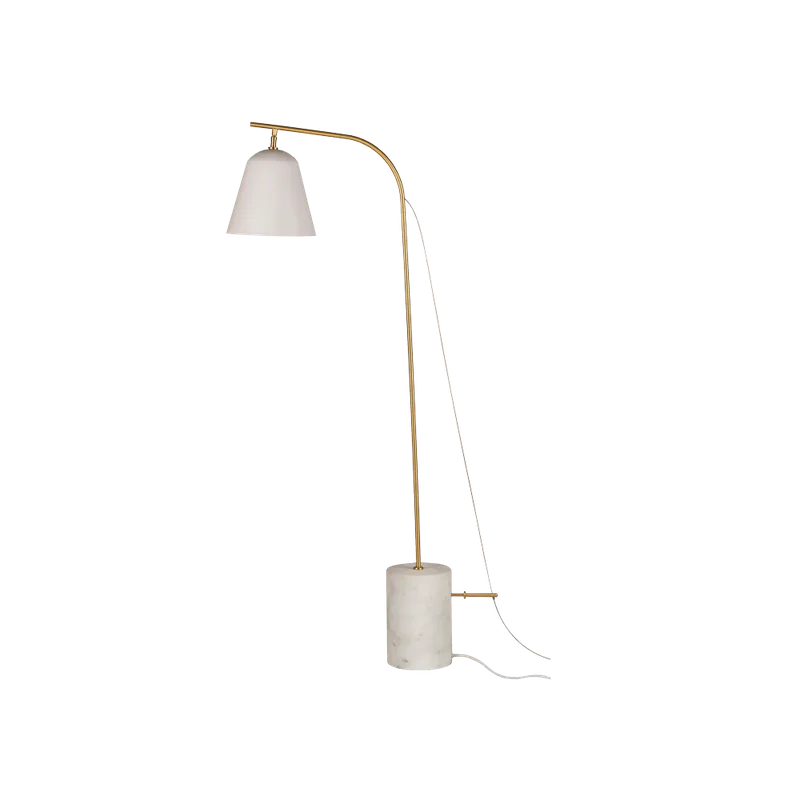 Line Floor Lamp | One by NORR11 in White Shade – Brass Rod – White Marble – product photo