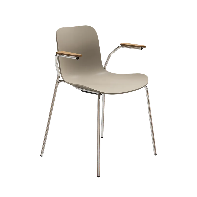 Langue Chair w/ Armrest by NORR11 in Light Smoked Oak, Chrome Steel, Polypropylene – Warm Grey – product photo 2 of 2