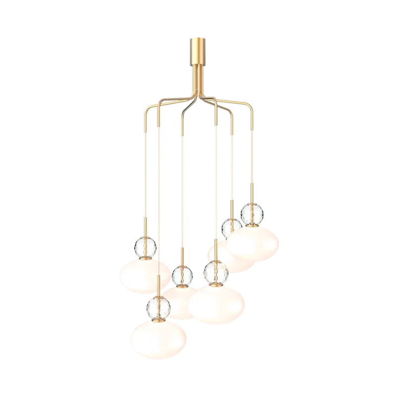 Rizzatto Cluster 6 Lysekrone, satin brass / opal van Nuura – productfoto