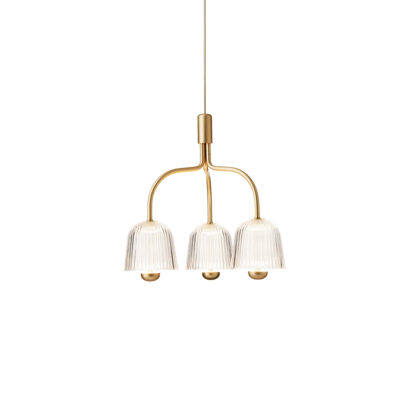 Asteea 3 Lysekrone, satin brass / ripple clear van Nuura – productfoto