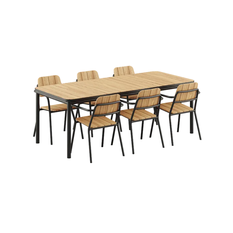 Kirra Dining Table & 6 Kirra Patio Chair van SACKit in Noir – productfoto