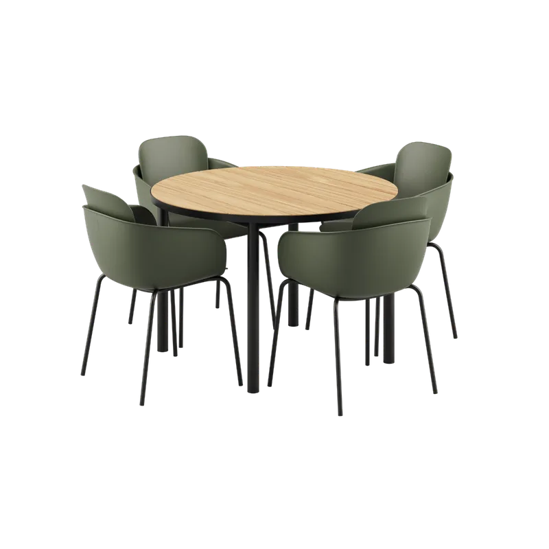 Kirra Dining Table Ø110 Noir & 4 Patio Chair No. One by SACKit in Patio Chair no. One S2, Olive/ Noir – product photo
