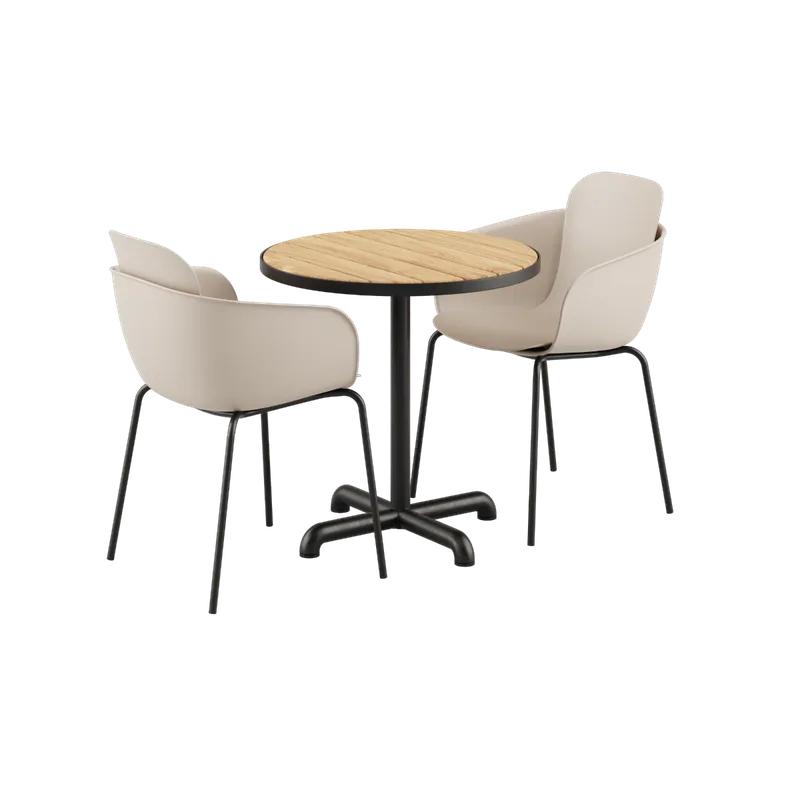 Kirra Cafe Table Noir & 2 Patio Chair No. One van SACKit in Patio Chair no. One S2, Taupe/ Noir – productfoto