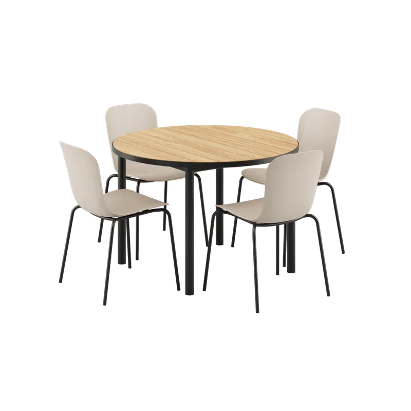 Kirra Dining Table Ø110 Noir & 4 Patio Chair No. One by SACKit in Patio Chair no. One S1, Taupe/ Noir – product photo
