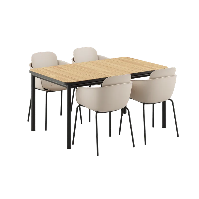 Kirra Dining Table Noir & 4 Patio Chair no. One by SACKit in Patio Chair no. One S2, Taupe/ Noir – product photo