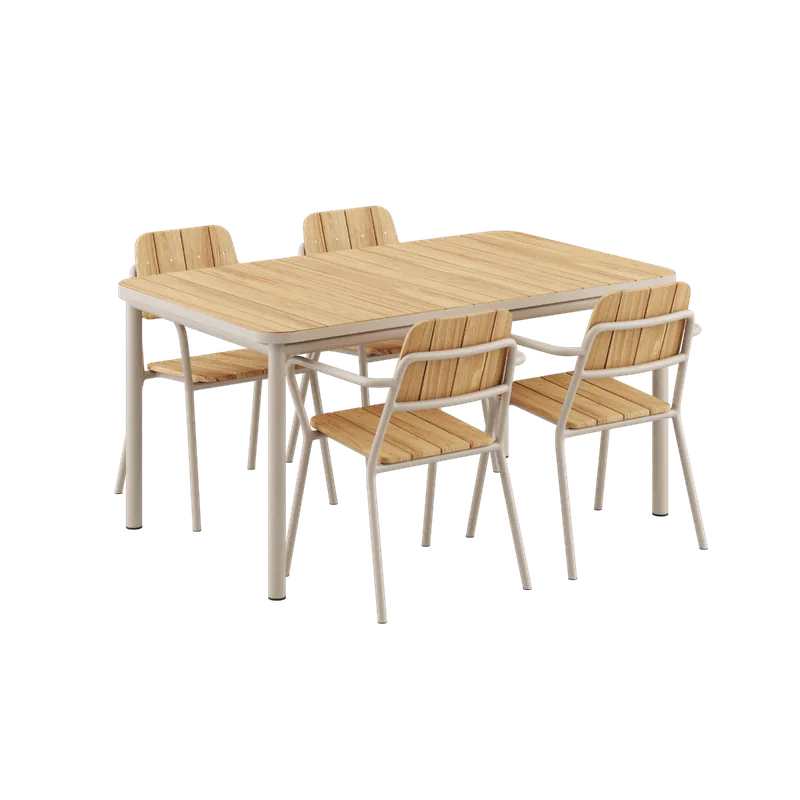 Kirra Dining Table & 4 Kirra Patio Chair by SACKit in Taupe – product photo