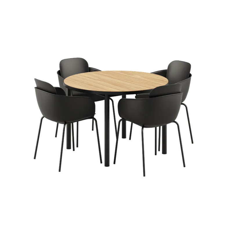 Kirra Dining Table Ø110 Noir & 4 Patio Chair No. One von SACKit in Patio Chair no. One S2, Noir/ Noir – Produktfoto