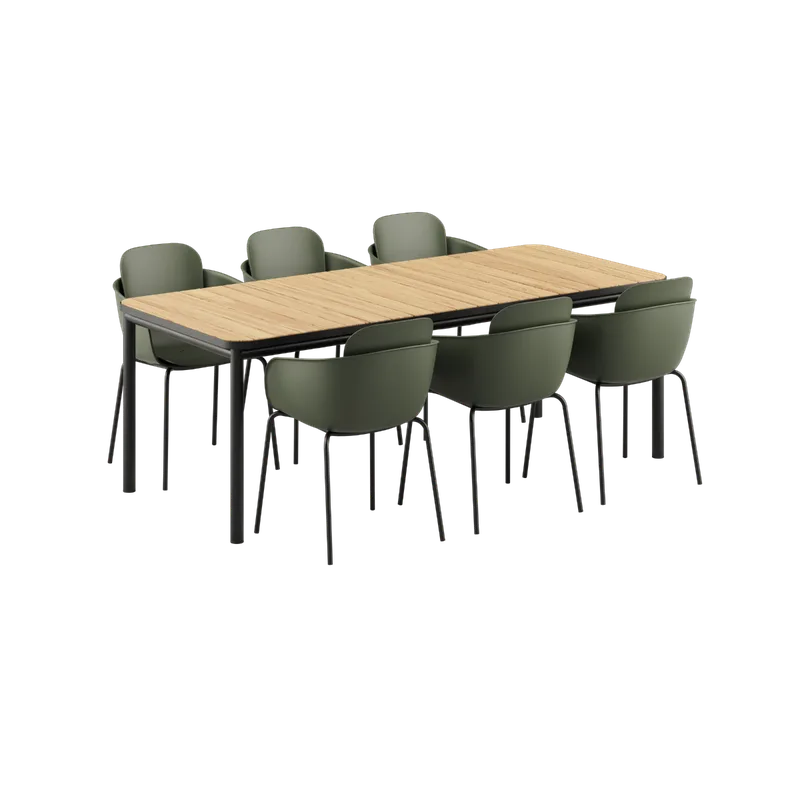 Kirra Dining Table Noir & 6 Patio Chair no. One by SACKit in Patio Chair no. One S2, Olive/ Noir – product photo