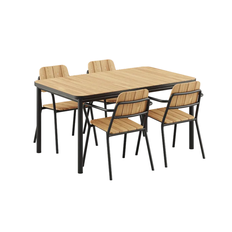 Kirra Dining Table & 4 Kirra Patio Chair von SACKit in Noir – Produktfoto