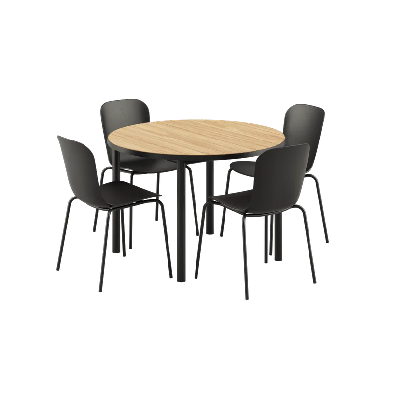 Kirra Dining Table Ø110 Noir & 4 Patio Chair No. One von SACKit in Patio Chair no. One S1, Noir/ Noir – Produktfoto