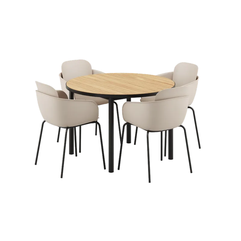 Kirra Dining Table Ø110 Noir & 4 Patio Chair No. One von SACKit in Patio Chair no. One S2, Taupe/ Noir – Produktfoto