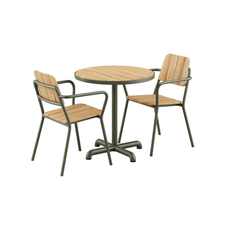 Kirra Cafe Table & 2 Kirra Patio Chair by SACKit in Olive – product photo