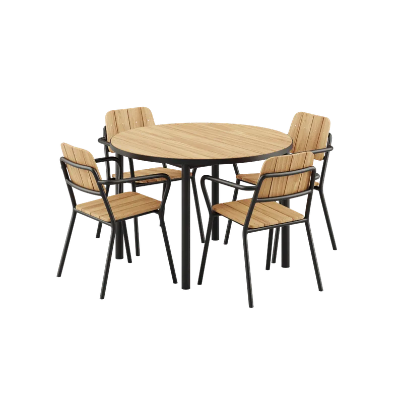 Kirra Dining Table Ø110 & 4 Kirra Patio Chair by SACKit in Noir – product photo