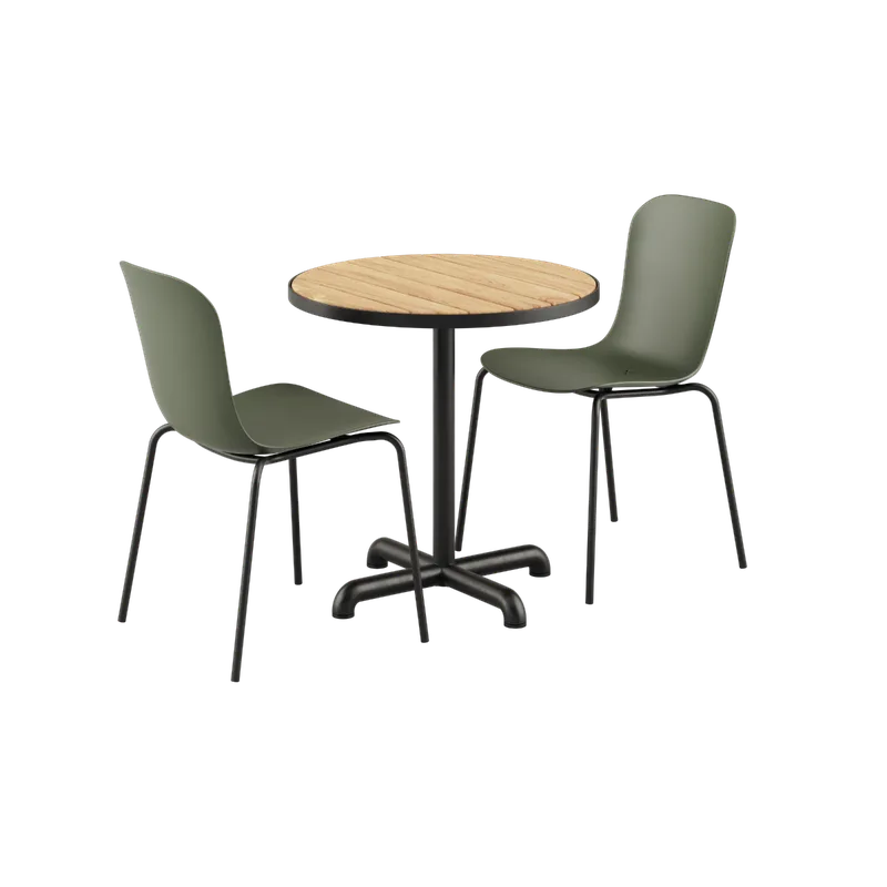 Kirra Cafe Table Noir & 2 Patio Chair No. One van SACKit in Patio Chair no. One S1, Olive/ Noir – productfoto