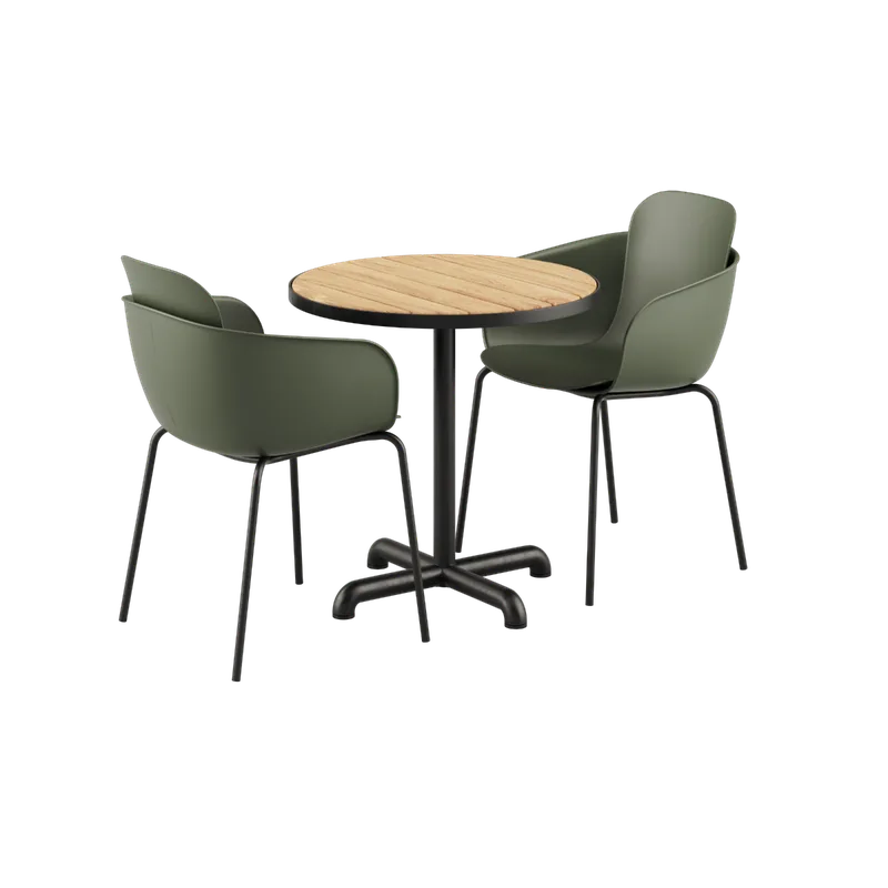 Kirra Cafe Table Noir & 2 Patio Chair No. One van SACKit in Patio Chair no. One S2, Olive/ Noir – productfoto