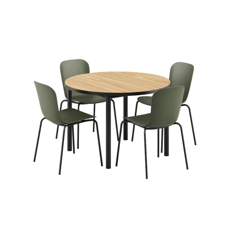Kirra Dining Table Ø110 Noir & 4 Patio Chair No. One von SACKit in Patio Chair no. One S1, Olive/ Noir – Produktfoto