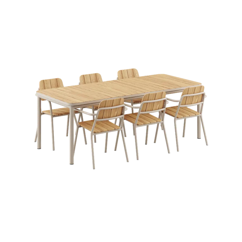 Kirra Dining Table & 6 Kirra Patio Chair van SACKit in Taupe – productfoto