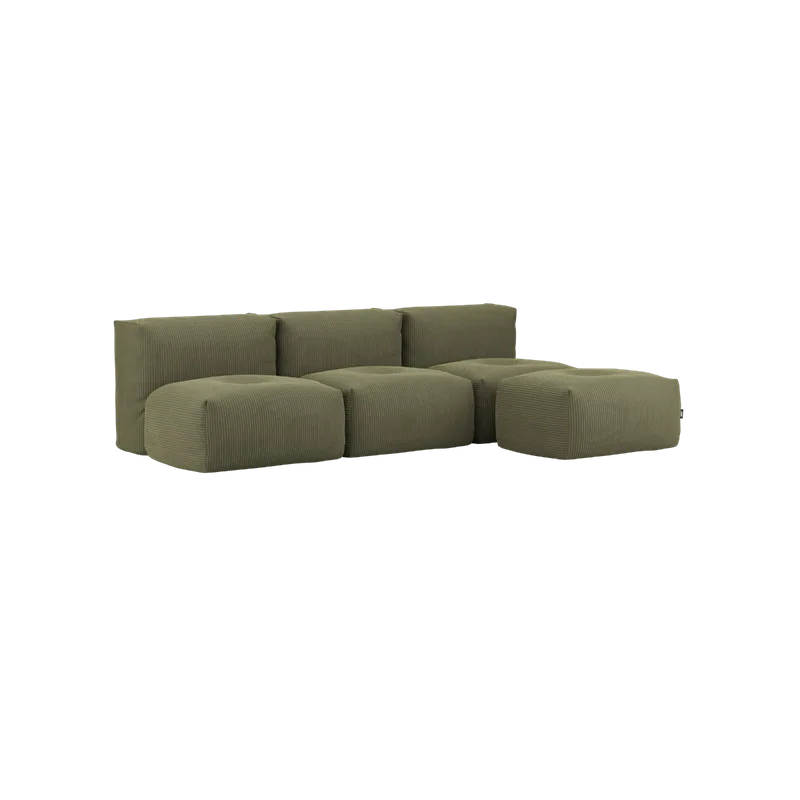 Soft Sofa Indoor - 3 Seater Open by SACKit in Corduroy Olive, With pouf – product photo