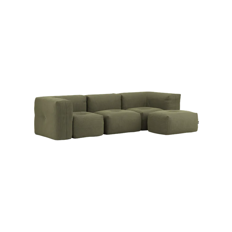 Soft Sofa Indoor - 3 Seater by SACKit in Corduroy Olive, With pouf – product photo