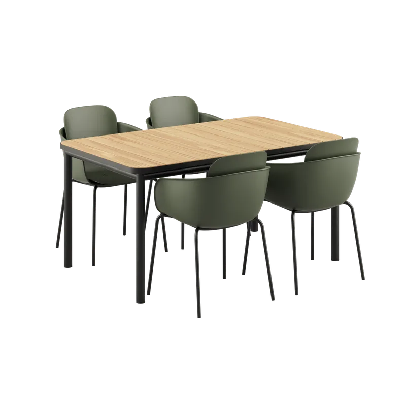 Kirra Dining Table Noir & 4 Patio Chair no. One van SACKit in Patio Chair no. One S2, Olive/ Noir – productfoto