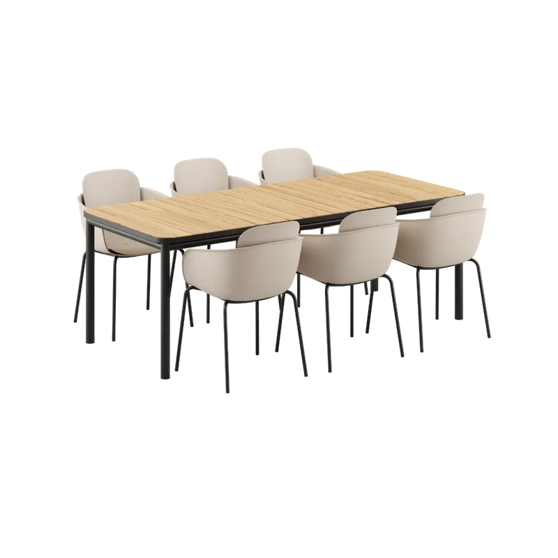 Kirra Dining Table Noir & 6 Patio Chair no. One by SACKit in Patio Chair no. One S2, Taupe/ Noir – product photo