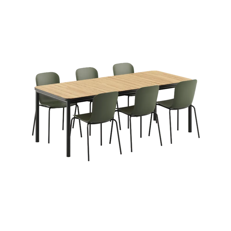 Kirra Dining Table Noir & 6 Patio Chair no. One by SACKit in Patio Chair no. One S1, Olive/ Noir – product photo