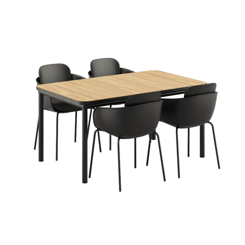 Kirra Dining Table Noir & 4 Patio Chair no. One van SACKit in Patio Chair no. One S2, Noir/ Noir – productfoto