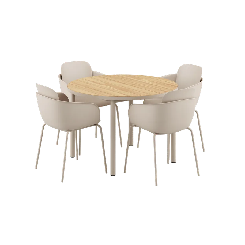 Kirra Dining Table Ø110 Taupe & 4 Patio Chair No. One by SACKit in Patio Chair no. One S2 – product photo