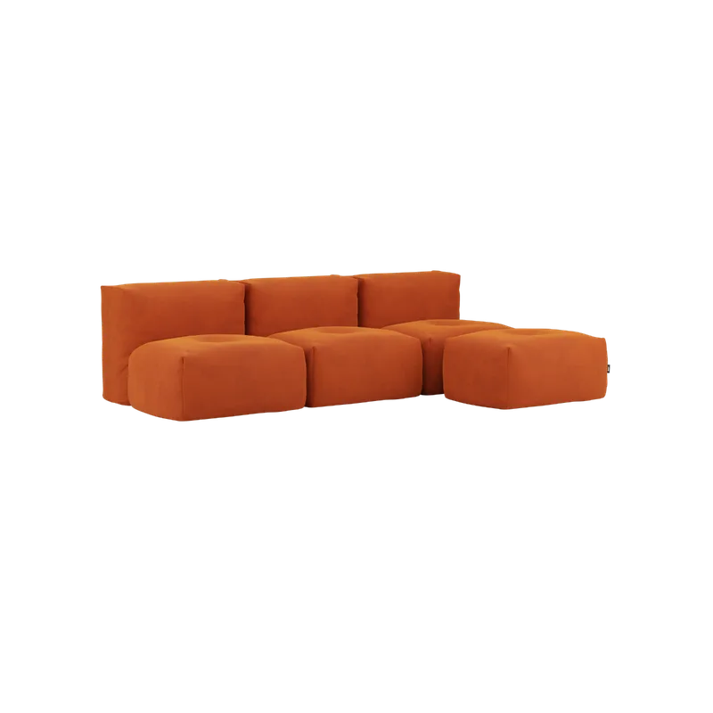 Soft Sofa Indoor - 3 Seater Open van SACKit in Orange Jaquard, With pouf – productfoto