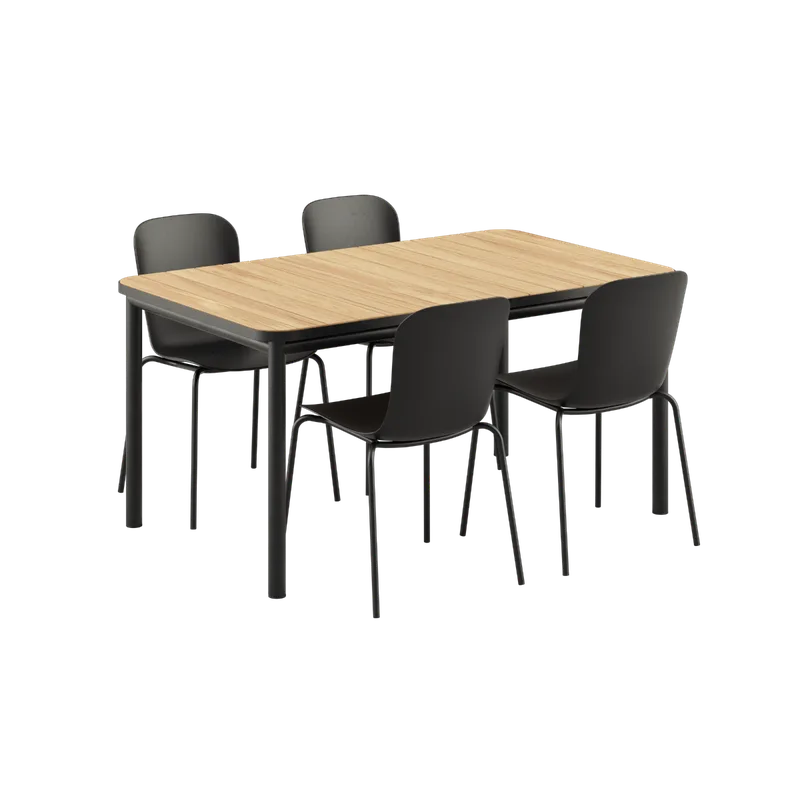 Kirra Dining Table Noir & 4 Patio Chair no. One van SACKit in Patio Chair no. One S1, Noir/ Noir – productfoto
