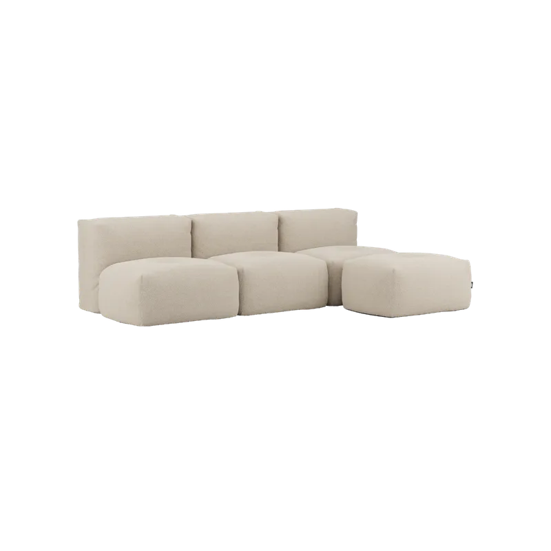 Soft Sofa Indoor - 3 Seater Open von SACKit in Teddy Beige, With pouf – Produktfoto