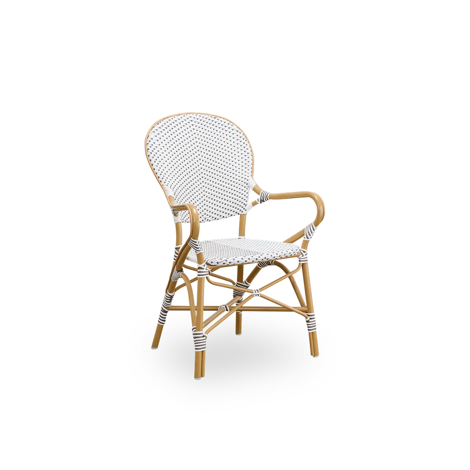 Isabell Exterior Dining Armchair by Sika-Design in Almond aluminium frame, White w/ cappuccino dot ArtFibre, None – product photo 2 of 2