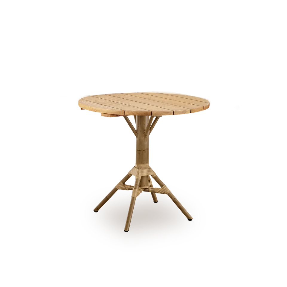 Nicole Cáfe Table | Teak Ø80 cm by Sika-Design in Black aluminium frame, Black ArtFibre, Teak, Outdoor – product photo 2 of 5