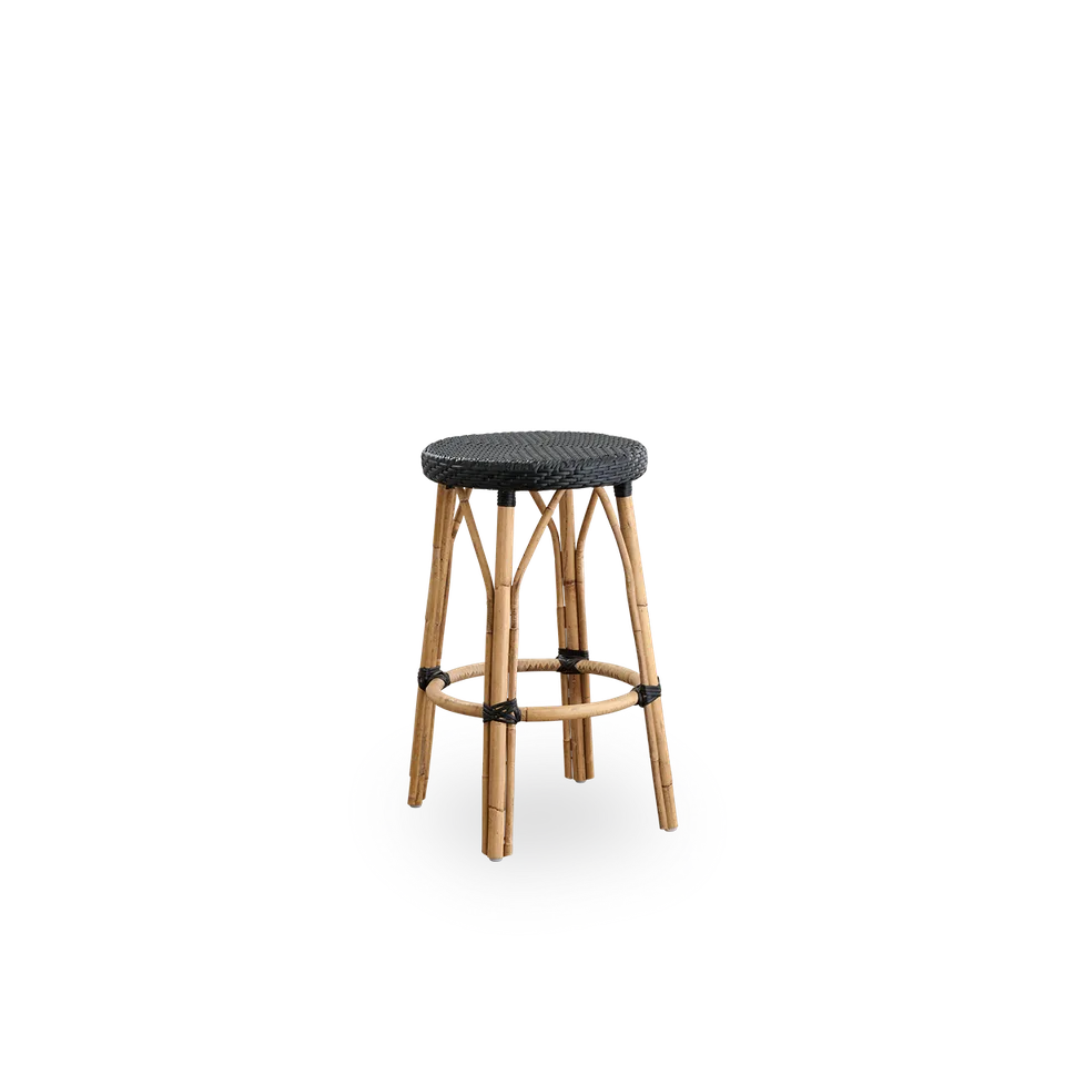 Simone Counter Stool by Sika-Design in Black ArtFibre, Skin on – Rattan frame – product photo