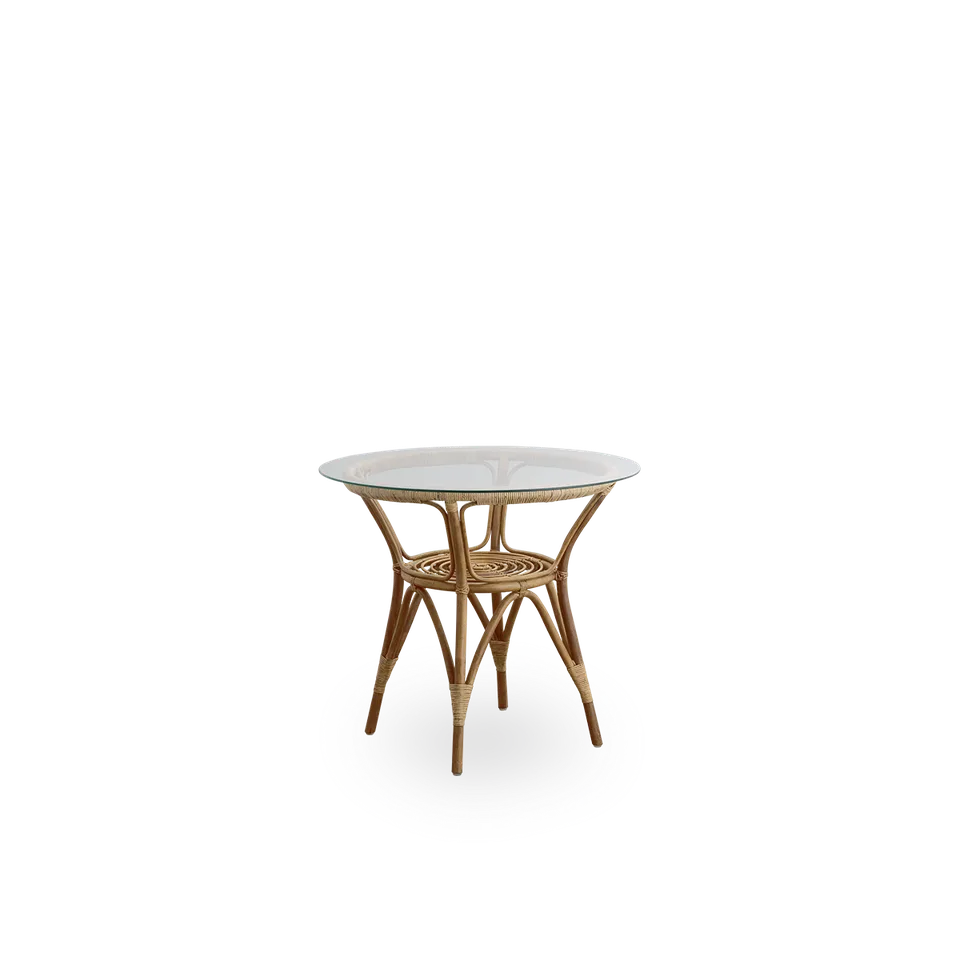 Tony Café Table by Sika-Design in Antique, Rattan, Safety Glass – product photo 1 of 2