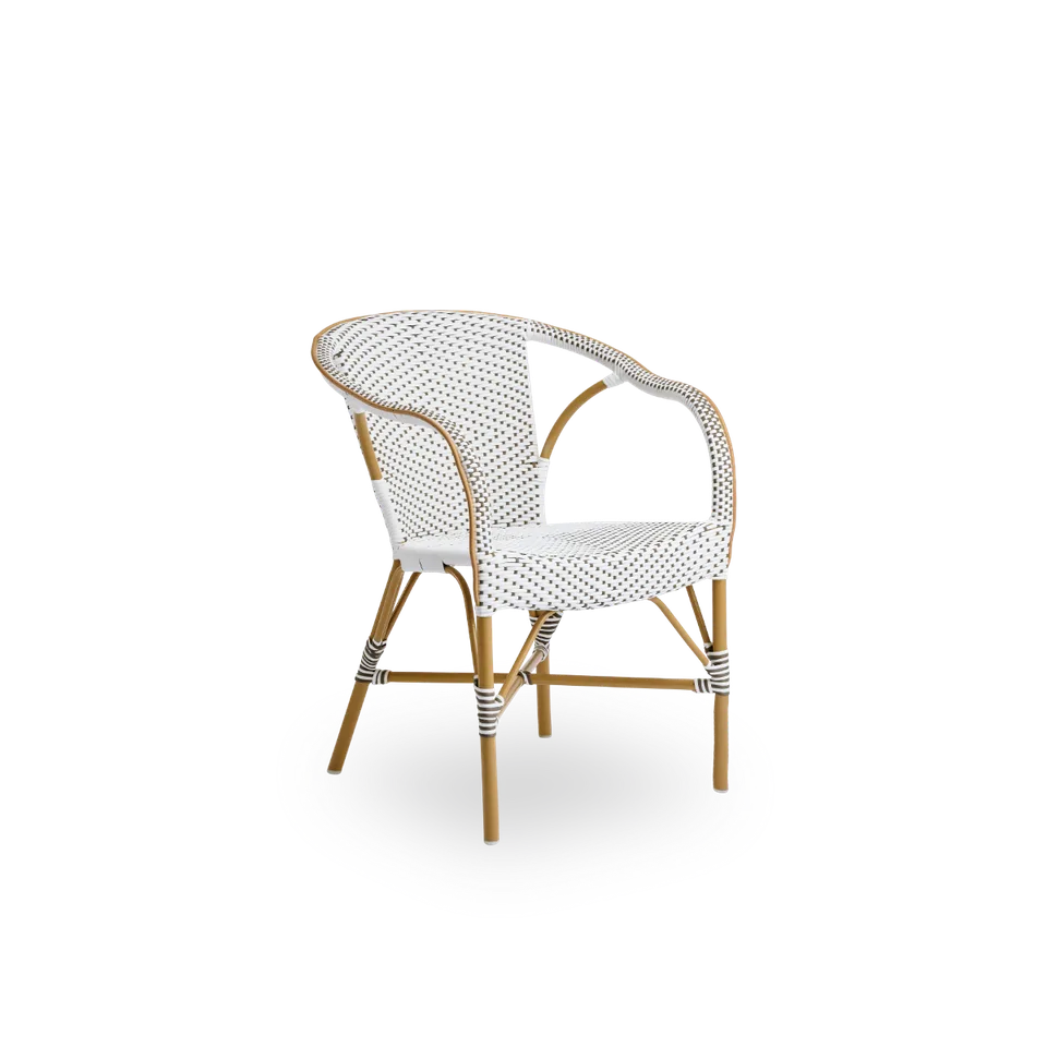 Madeleine Exterior Dining Chair de Sika-Design en Almond aluminium frame, White w/ cappuccino dot ArtFibre, Aucun – photo du produit 2 sur 2