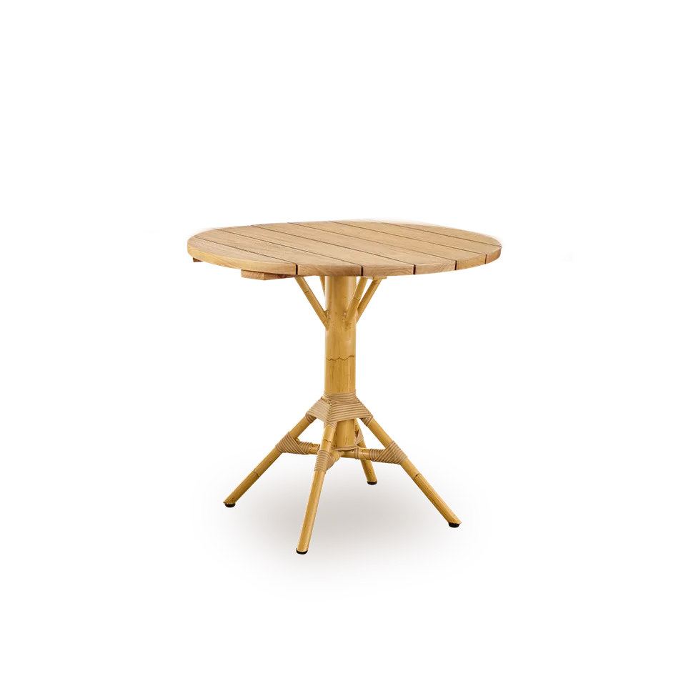 Nicole Cáfe Table | Teak Ø80 cm by Sika-Design in Black aluminium frame, Black ArtFibre, Teak, Outdoor – product photo 1 of 5