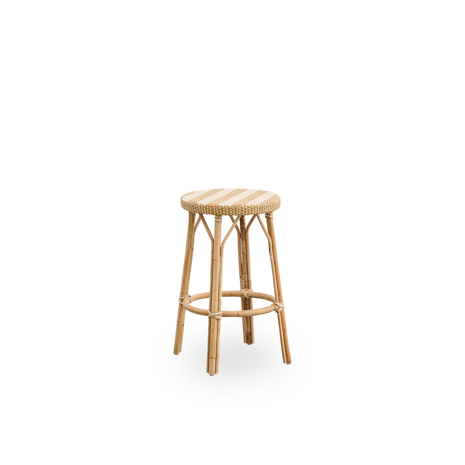 Simone Counter Stool by Sika-Design in Striped – Honey & Ivory ArtFibre, Skin on – Rattan frame – product photo