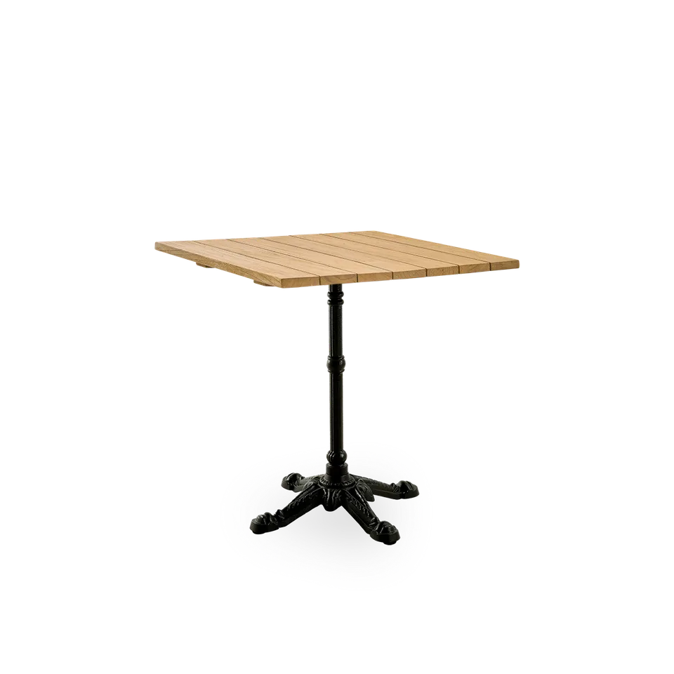 Lyon Café Table | Teak 70x70 cm by Sika-Design in Cast Iron, 4 legs, Teak, Outdoor – product photo