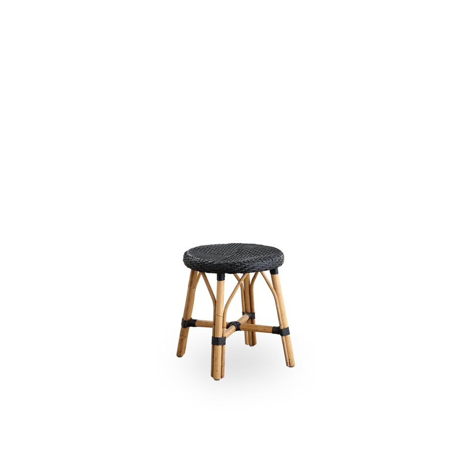 Simone Stool von Sika-Design in Black ArtFibre, Skin on – Rattan frame – Produktfoto