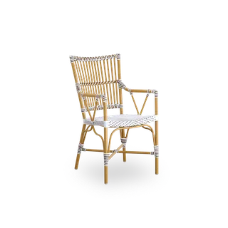 Monique Exterior Dining Armchair by Sika-Design in Almond aluminium frame, White w/ cappuccino dot ArtFibre, None – product photo 2 of 2