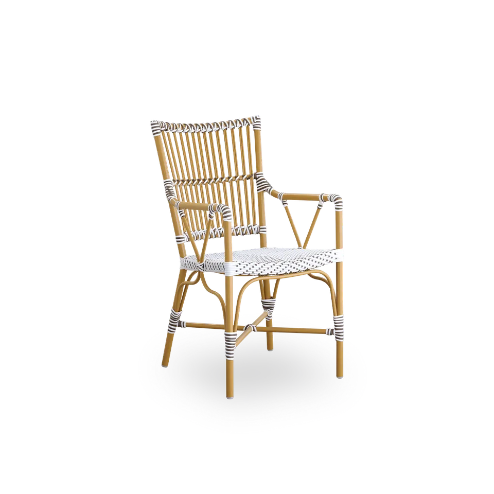 Monique Exterior Dining Armchair by Sika-Design in Almond aluminium frame, White w/ cappuccino dot ArtFibre, None – product photo 2 of 2
