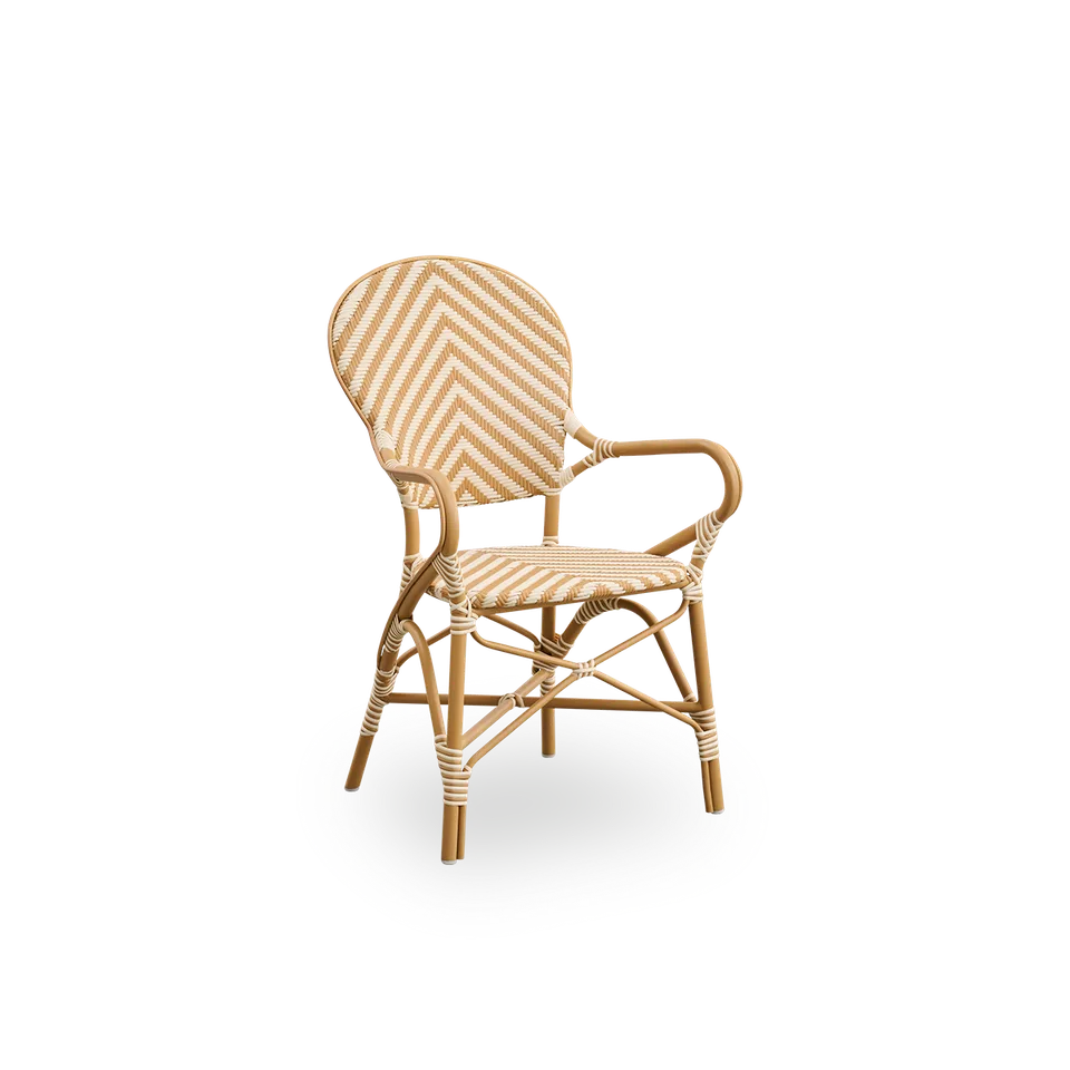 Isabell Exterior Dining Armchair van Sika-Design in Almond aluminium frame, Chevron – Honey & Ivory ArtFibre, Geen – productfoto 2 van 2