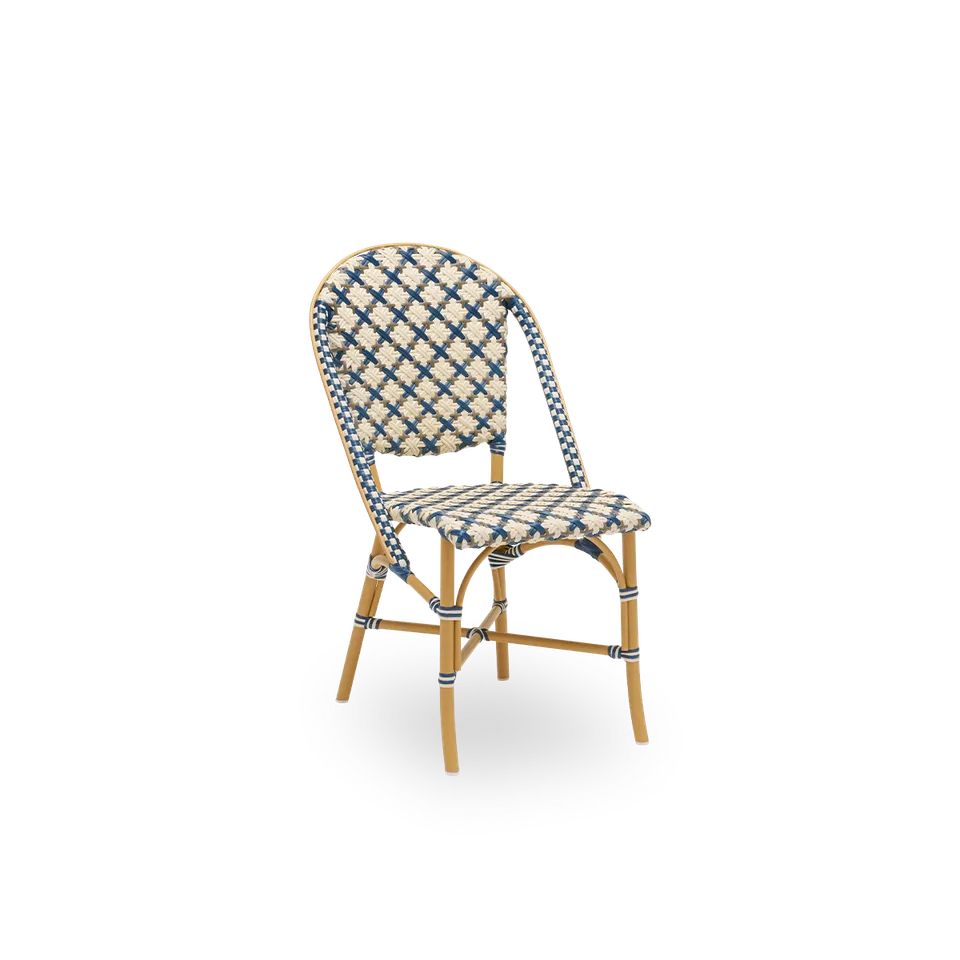 Sofie Exterior Dining Chair van Sika-Design in Almond aluminium frame, Starweave – Ivory & Navy blue & Cappuccino ArtFibre, Geen – productfoto 2 van 2