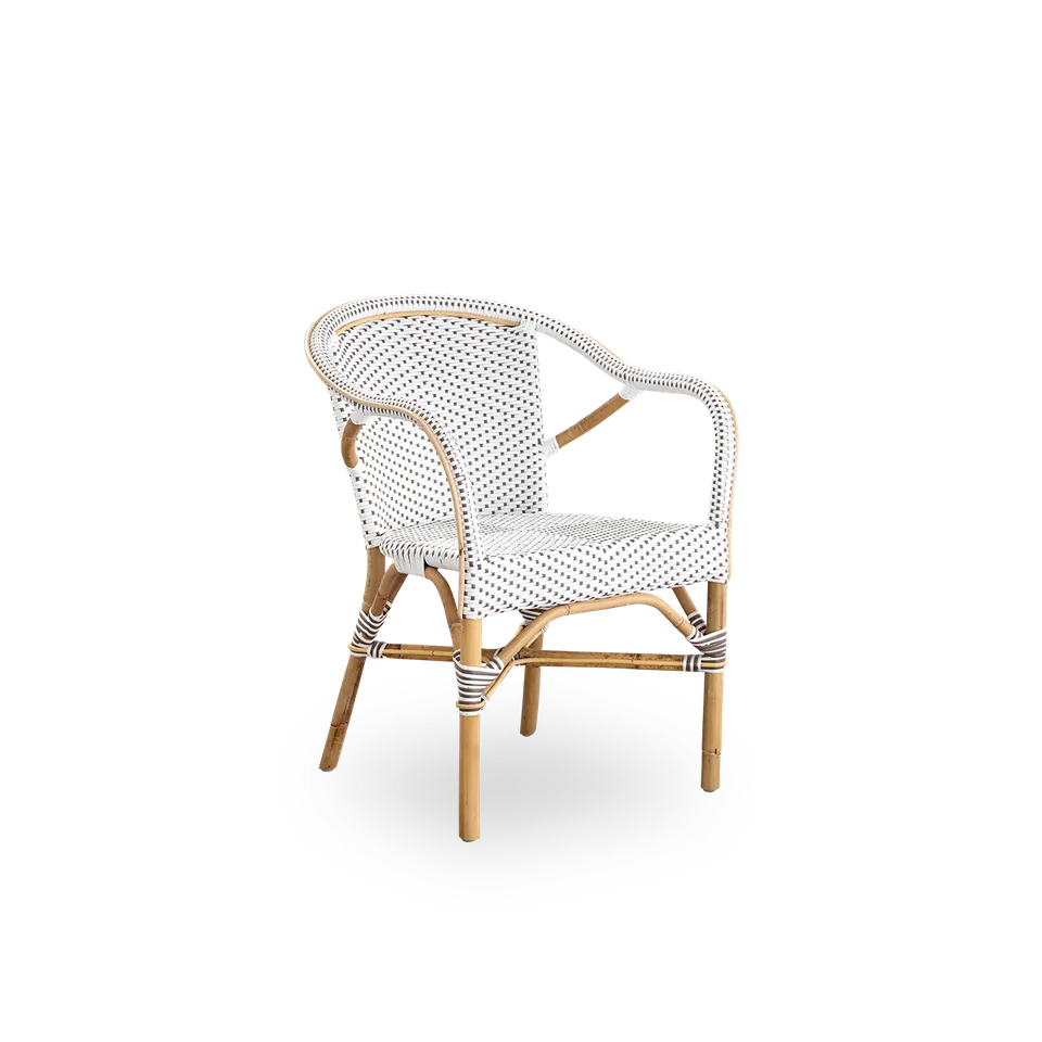 Madeleine Dining Chair von Sika-Design in White w/ cappuccino dot ArtFibre, Skin on – Rattan frame, Ohne – Produktfoto 2 von 2