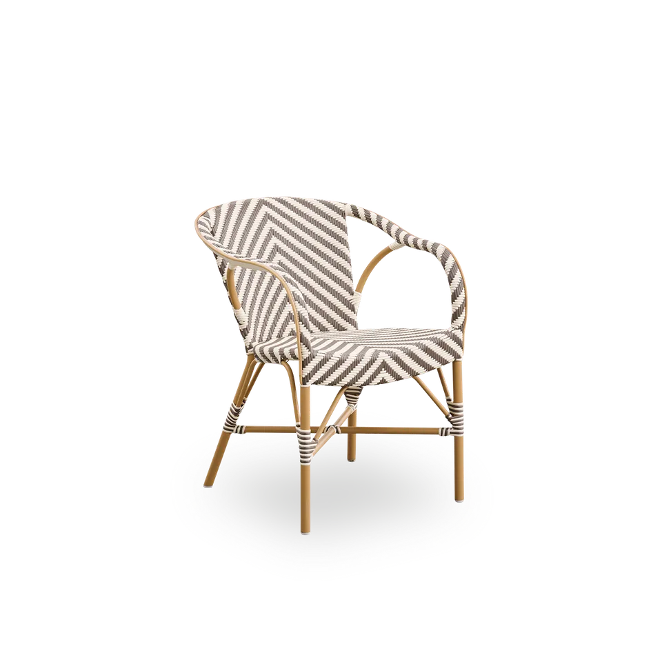 Madeleine Exterior Dining Chair by Sika-Design in Almond aluminium frame, Chevron – Cappuccino & Ivory ArtFibre, None – product photo 2 of 2
