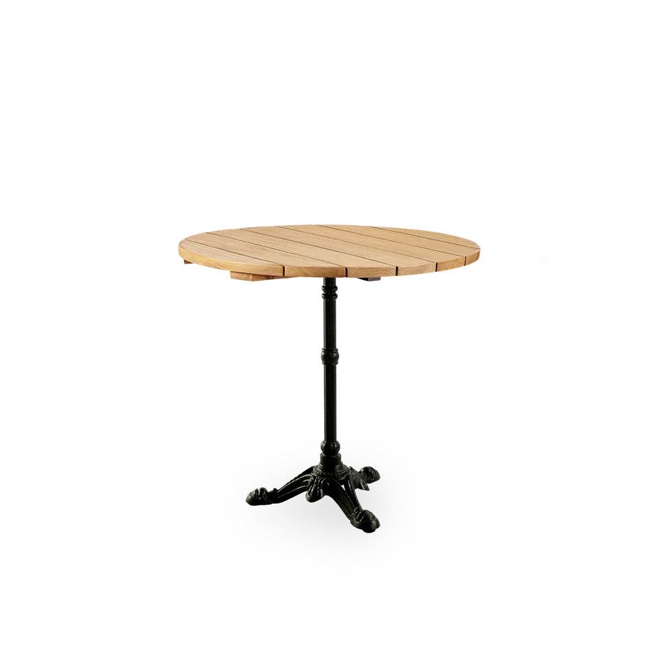 Lyon Café Table | Teak Ø80 cm by Sika-Design in Cast Iron, 3 legs, Teak, Outdoor – product photo 1 of 2